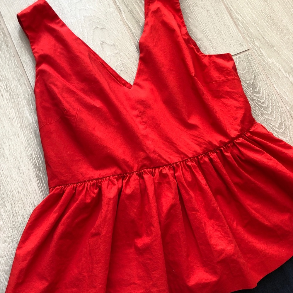 JCrew Red V-Neck Peplum Top Sz4